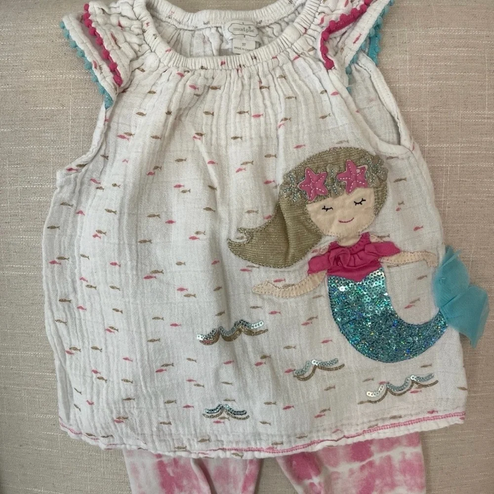 Mud Pie Girls Mermaid Tunic & Capri Set Sz 3T - Picture 2 of 3